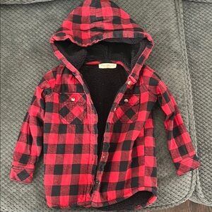 Red and Black Plaid Kids Hooded Shirt